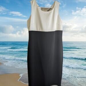 Danny and Nichole 10 NWOT black & cream sleeveless shift dress. Work, travel.
